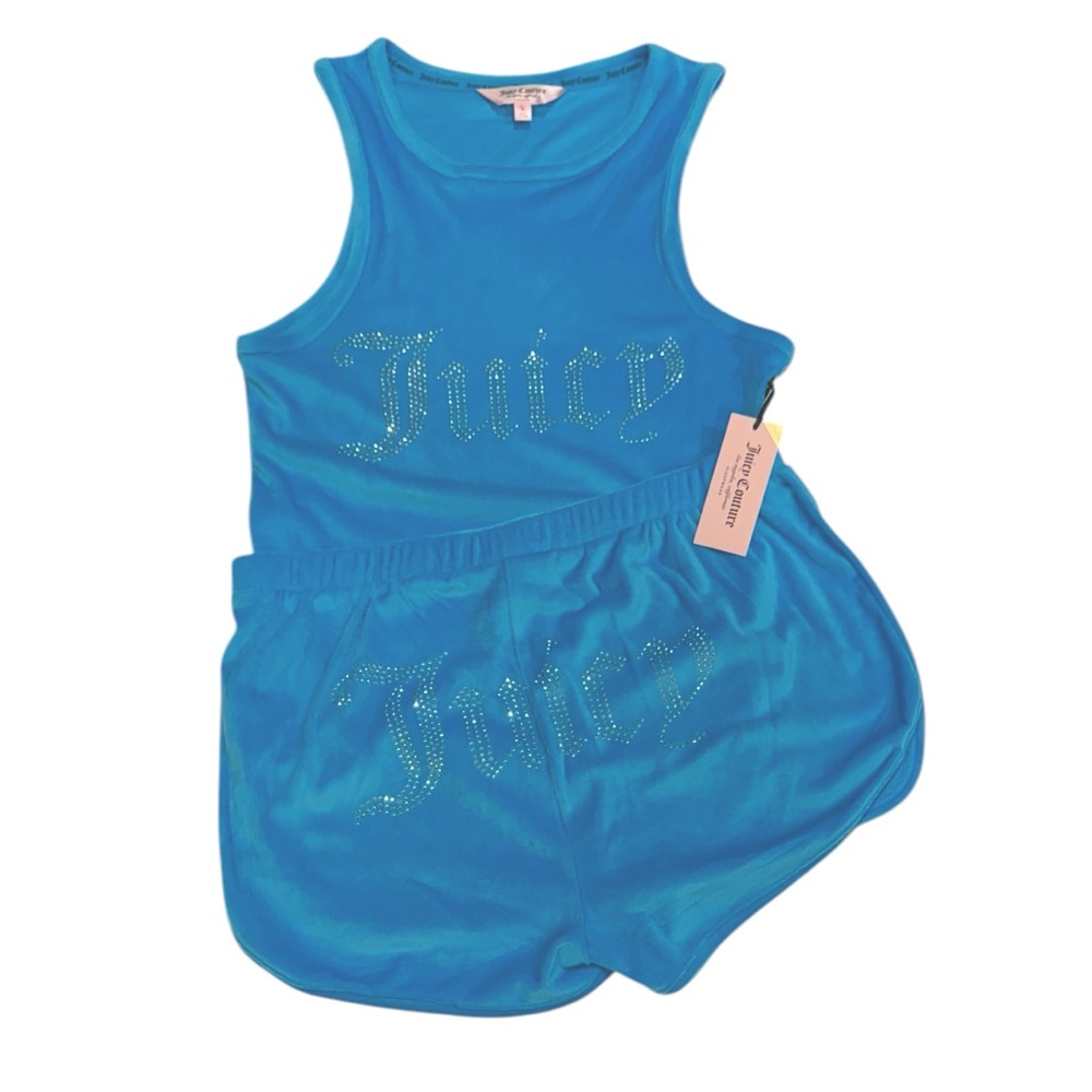 JUICY COUTURE 2 Piece Sleepwear PJ's Velour Bling Caribbean Turquoise NWT Large